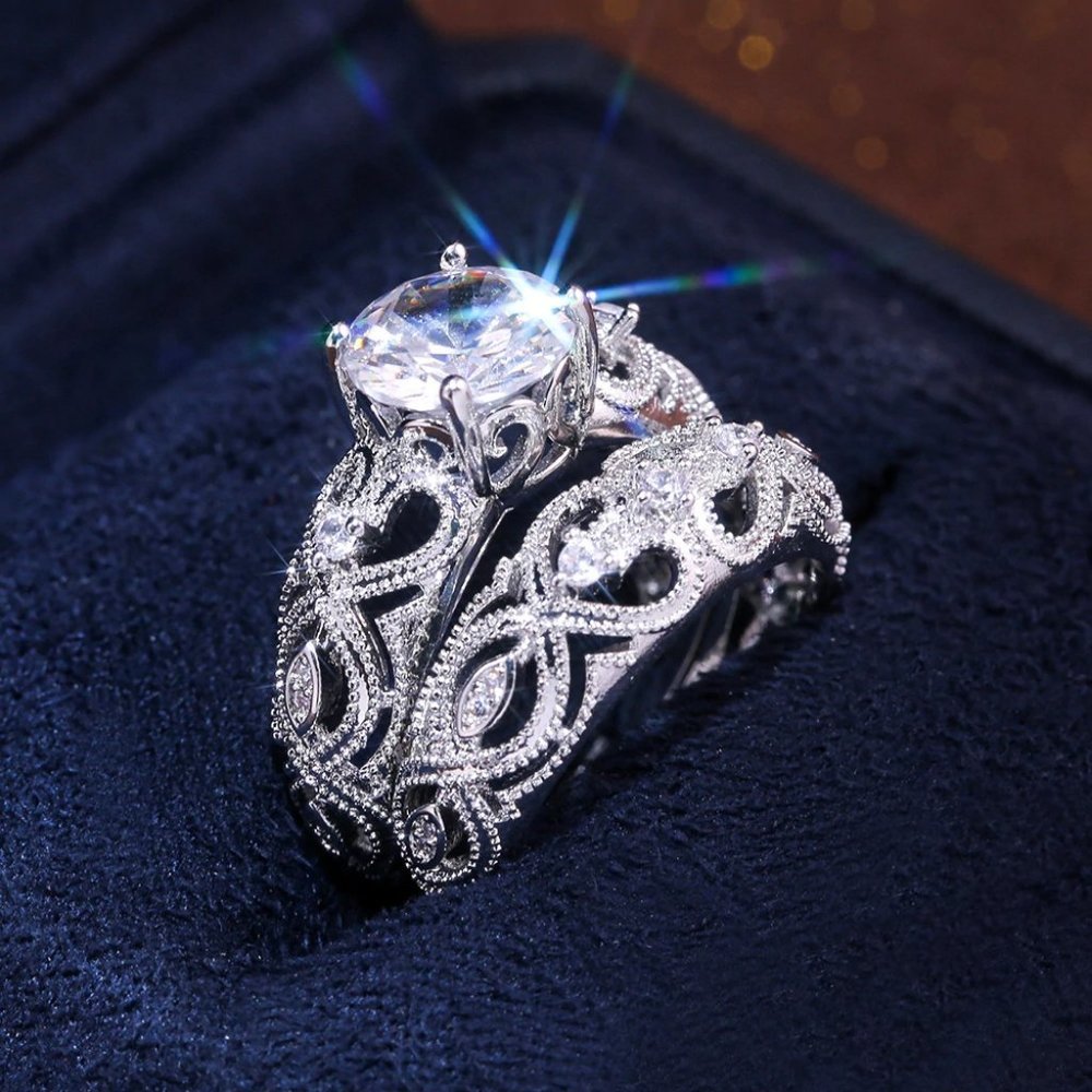 NEW2PC/set 4CT Round Diamond 925 Silver Ring 17 - Picture 7 of 9